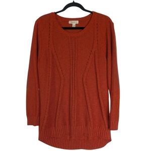 Dressbarn Women's Lightweight Rust Orange Scoop Neck Cable Sweater